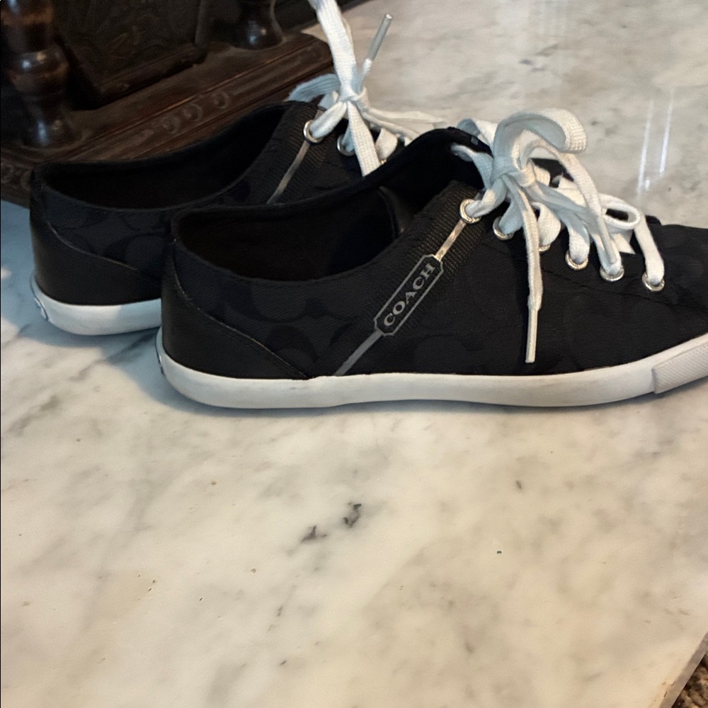 Coach Black Canvas Low-Top Sneakers with White Laces - Picture 2 of 7